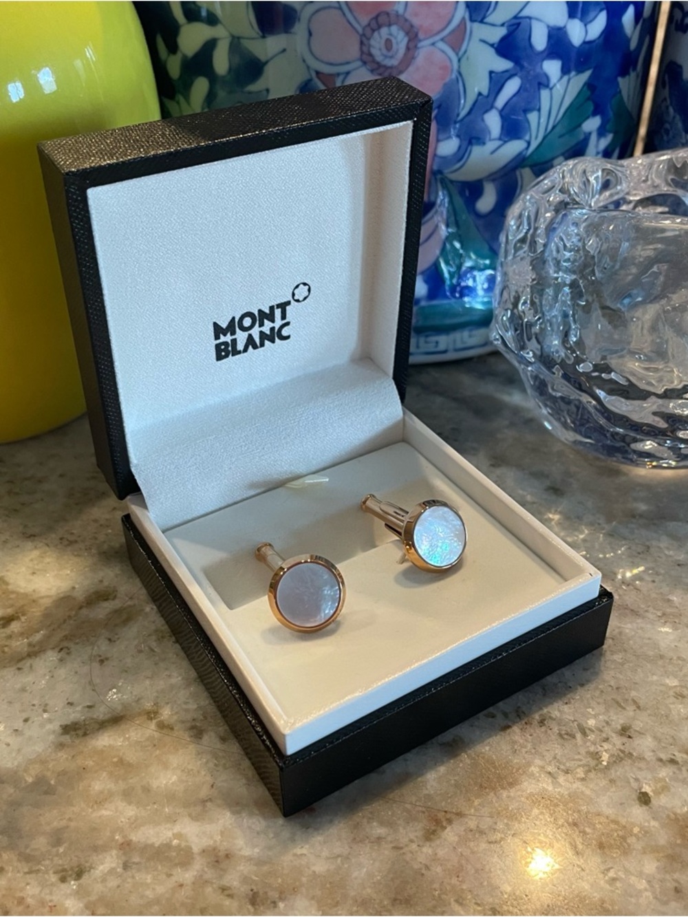 MONTBLANC MEISTERSTUCK Cufflinks Mother of Pearl Rose Gold Quiet Luxury Wedding - Picture 2 of 8